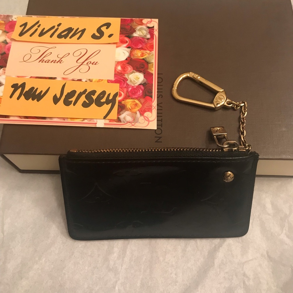 Authentic Louis Vuitton Vernis Key Cles dyed black